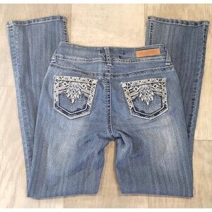 Wallflower Juniors Size 1 Luscious Curvy Fit Jeans Blue Denim Embellished 26x30